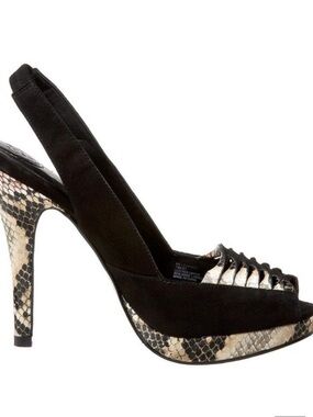 BCBGeneration | Black Suede Slingback Heels Snakeskin Print platform 6.5